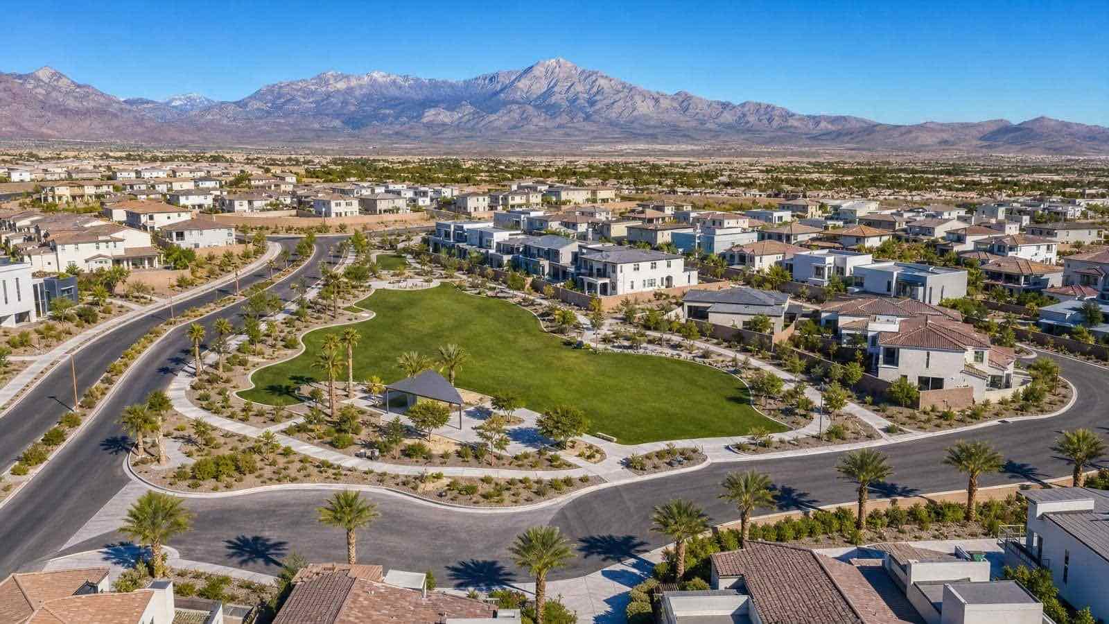 New construction homes in Enterprise and southwest Las Vegas with the valley and mountains beyond
