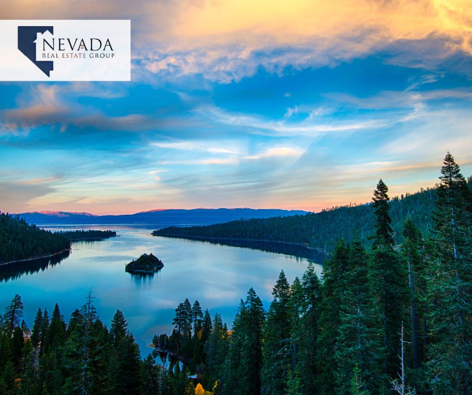 Lake Tahoe crystal blue water with Sierra Nevada peaks — 20 miles from Carson City