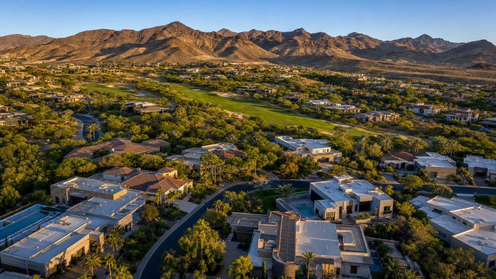 Seven Hills Henderson guard-gated master plan aerial showing the Rio Secco Golf Club fairways and surrounding luxury residential enclaves