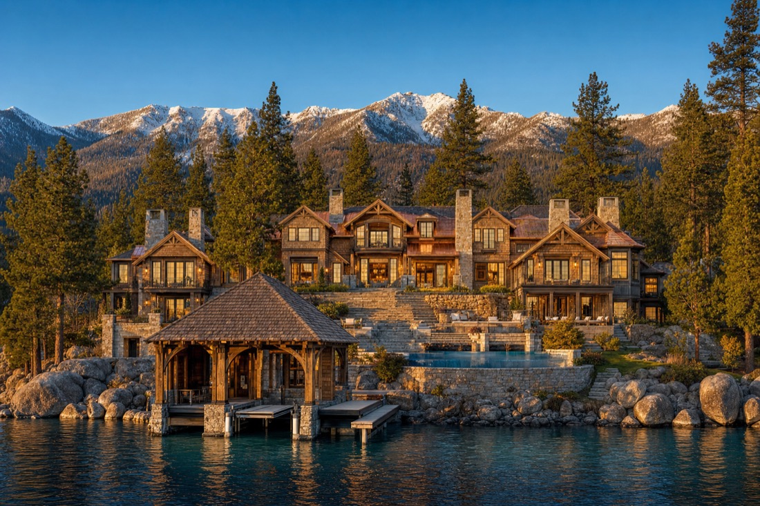 Lake Tahoe lakefront estate at the water’s edge, Nevada side